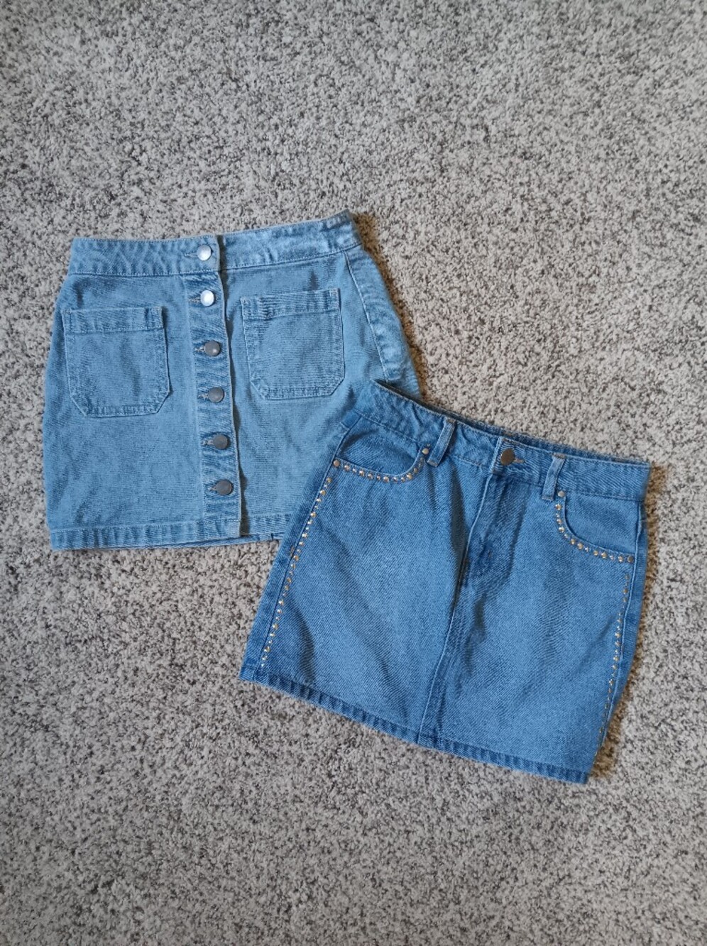 Lot 2 Blue Denim Button & Stud Mini Skirts Kids Size 10 Medium